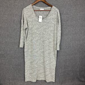 Purejill Linen Blend Shirt Dress 3/4 Sleeve Gray Sz S Comfort Knee Length
